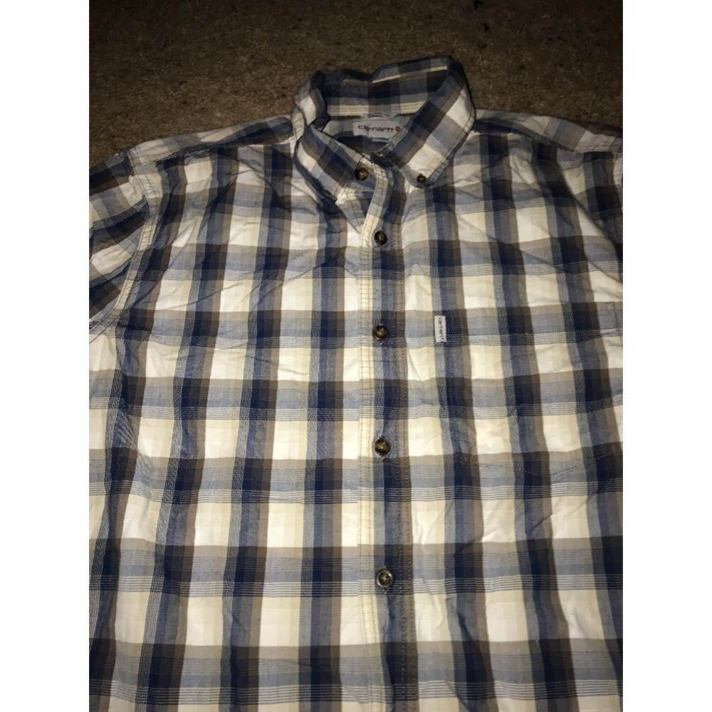 Carhartt Mens Shirt Size Large Relaxed Fit Plaid Checkered S/S Brown Blue‎ - Picture 3 of 6
